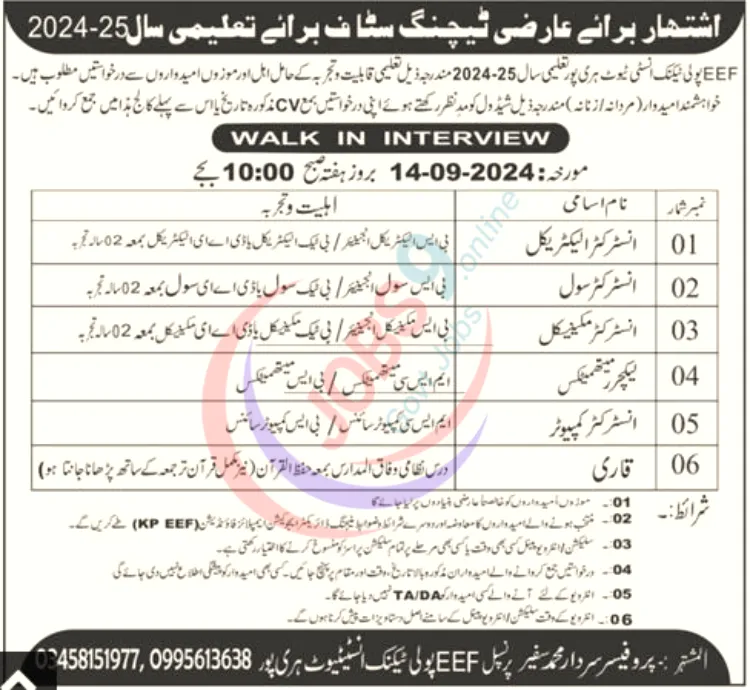 Latest Education Employees Foundation EEF Jobs In Haripur 2024