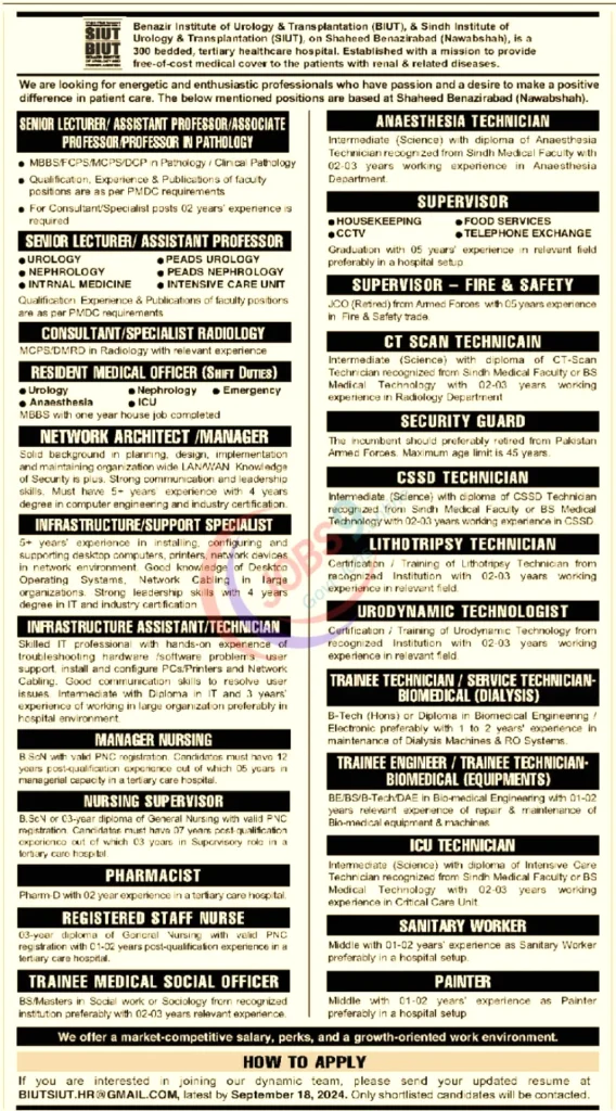 Sindh Institute of Urology and Transplantation SIUT Jobs Apply Online 2024