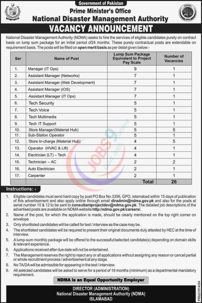 Latest National Disaster Management Authority Jobs 2024