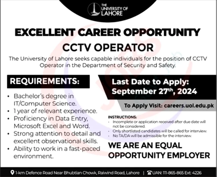 The University of Lahore UOL Jobs In Lahore 2024 Vacancy