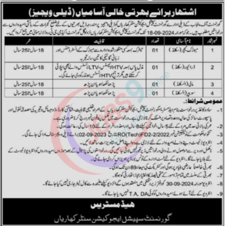 Government Special Education Centre Jobs In Kharian 2024