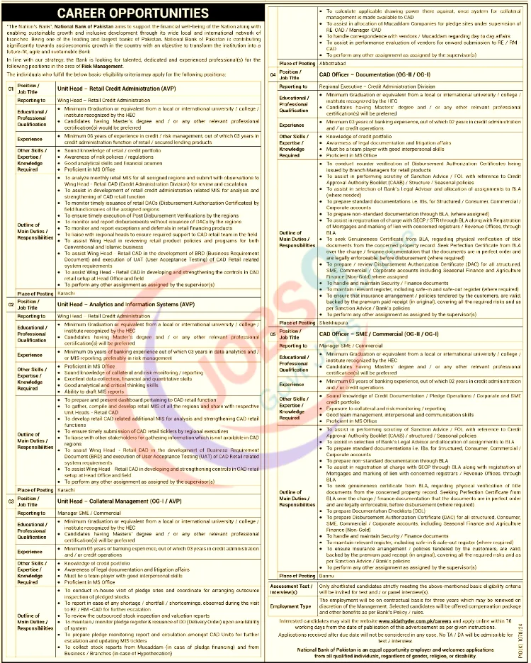 Latest National Bank of Pakistan NBP Jobs 2024 Online Apply